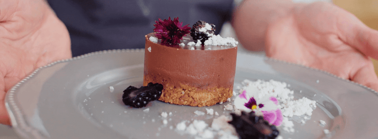 Brandy Smoke-Infused Chocolate Tarte with Caramel Powder
