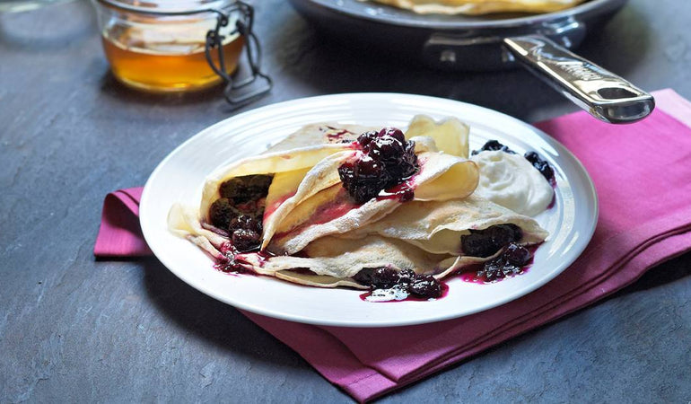 Blueberry Sauce Crêpes with Honey Whipped Cream