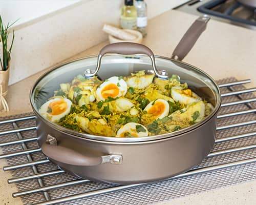 Anolon's range of sauté pans will have you cooking like a professional chef in no time. These non-stick sauté pans are incredibly versatile, perfect for experimenting with recipes.