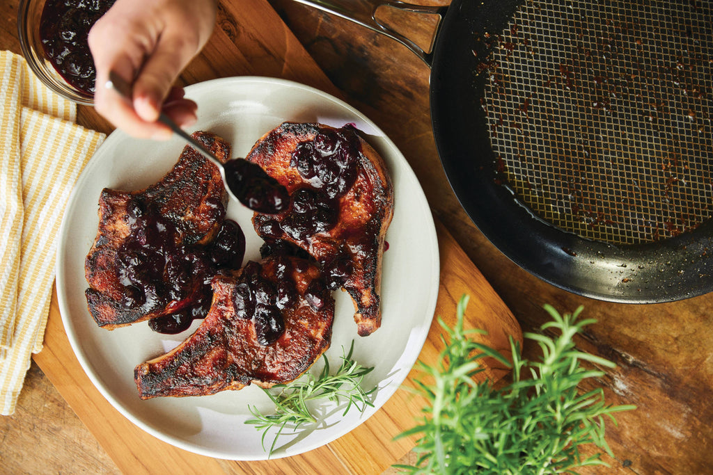 Spiced Pork Chops with Blueberry Maple Sauce Anolon